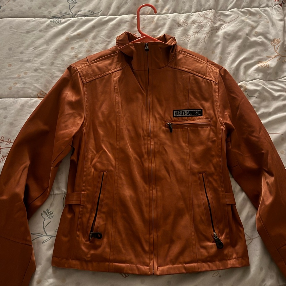 Harley-Davidson Orange Varsity Jacket with Distressed Finish